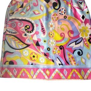 Melly M 100% Silk Colorful Mod Paisley Mini Skirt Size 12